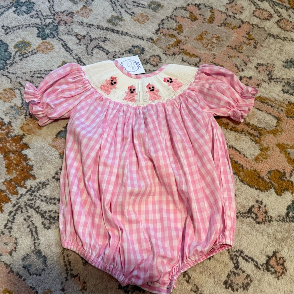 NWT Pleats & Stitches Halloween Pink Gingham Bubble Romper Toddler Girls Ghosts